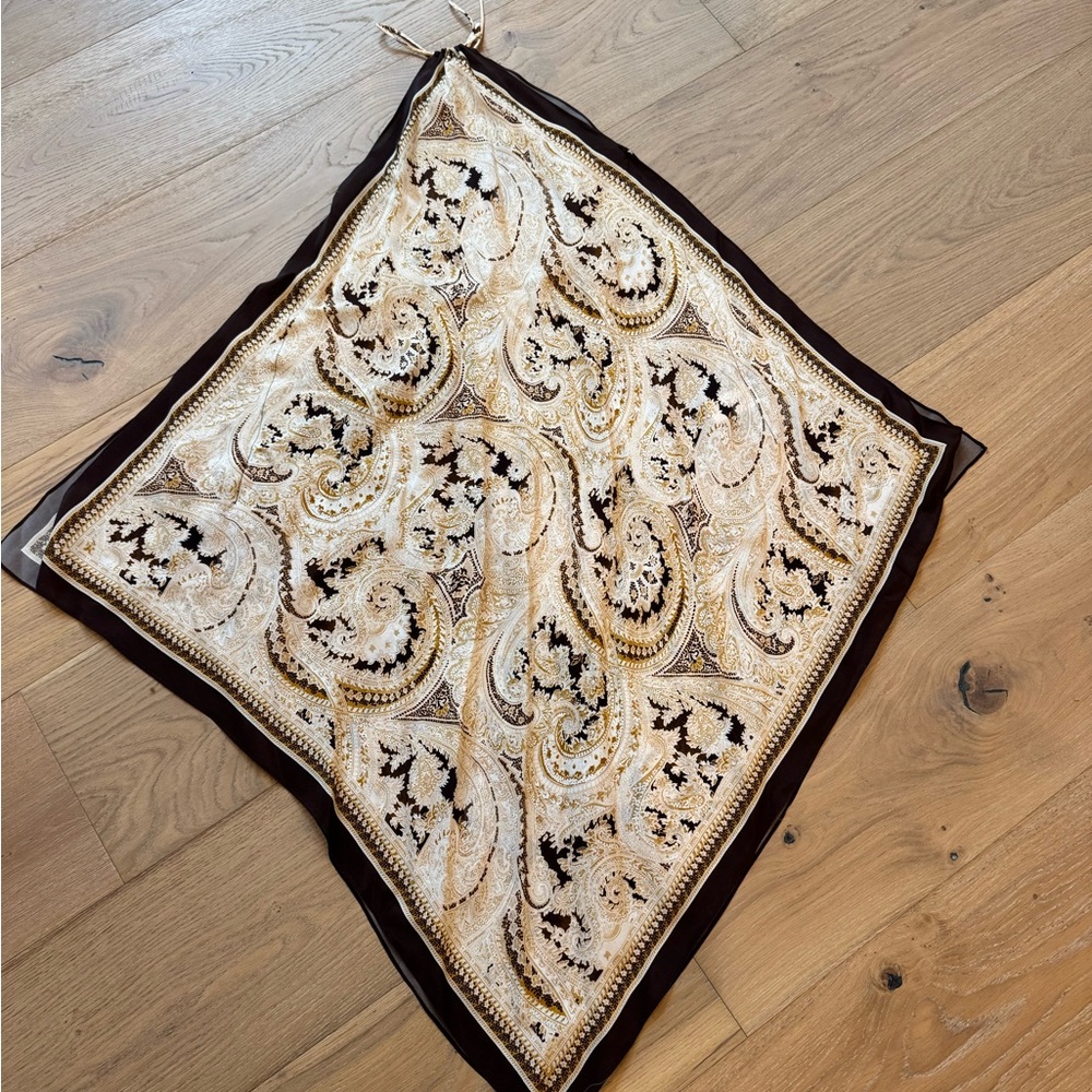 L'AGENCE Paisley Print Scarf in Cream and Brown - Picture 4 of 5